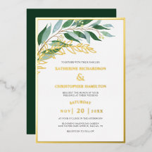 Elegante Laubwald Grüne Goldblatt Hochzeit