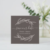 Elegante Laurel Leaf Foto Save the Date Karte (Stehend Vorderseite)