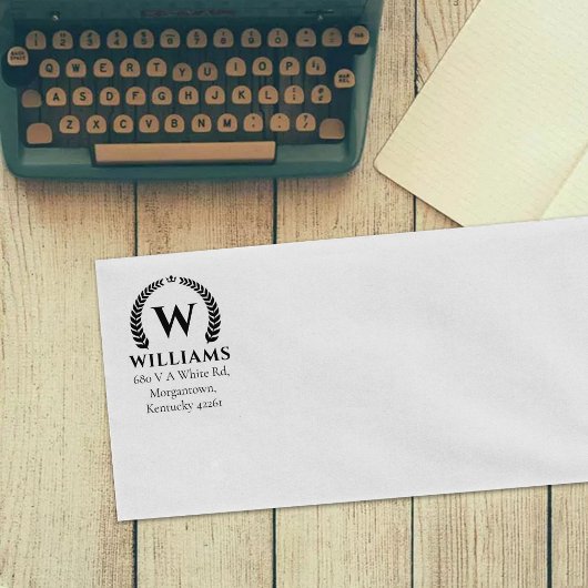 Elegante Laurel Monogram Custom-Rücksendeadresse Gummistempel