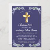 Elegante Lavanda Cruz De Oro Bautizo Bebé Invitati Einladung (Vorderseite)