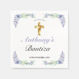 Elegante Lavanda Cruz De Oro Bautizo Bebé Serviette