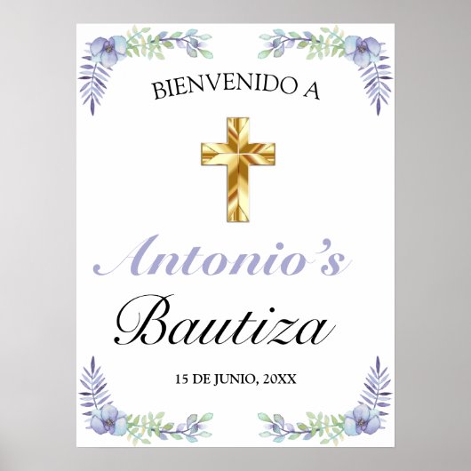 Elegante Lavanda Cruz De Oro Bautizo Bienvenido Poster (Vorne)
