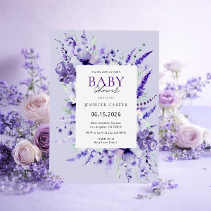 Elegante Lavendel Blumen Baby Shower Lila Einladung