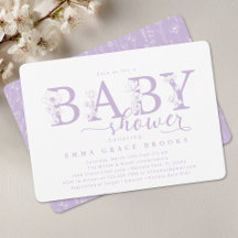 Elegante Lavendel-Blumen-Baby-Shower-Typografie