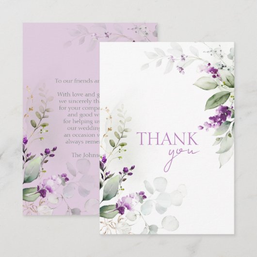 Elegante Lavendel-Blumen-Hochzeit Danke (Vorne/Hinten)