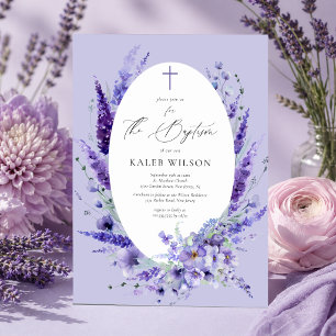Elegante Lavendel-Blumen-Taufe Einladung