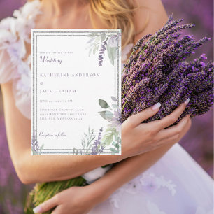 Elegante Lavendel-Blumen- und Blatt-Hochzeit  Einladung