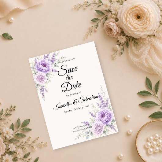 Elegante Lavendel-Blumenhochzeit Save The Date
