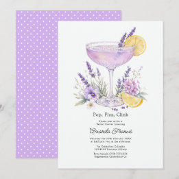 Elegante Lavendel-Cocktail-Blumen-Brautjungfernpar Einladung