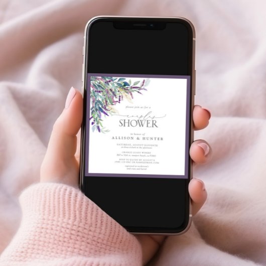 Elegante Lavendel Floral Watercolor Paare Dusche Einladung