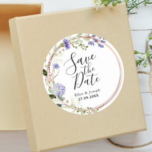 Elegante Lavendel-Grün-Hochzeit "Save The Date" Runder Aufkleber