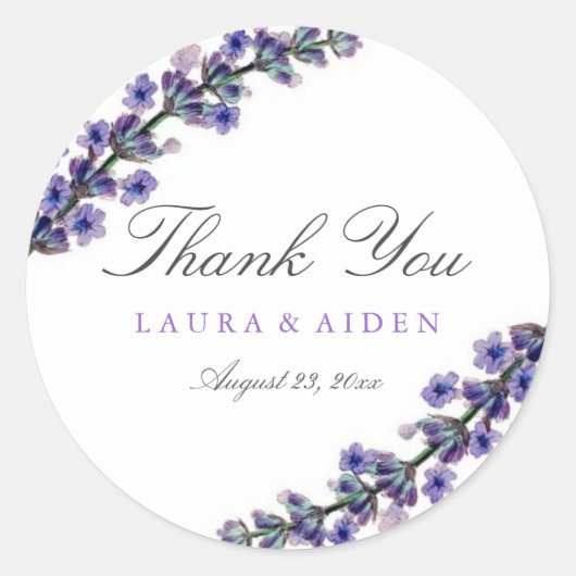 Elegante Lavendel-Hochzeitsaufkleber Runder Aufkleber (Vorderseite)