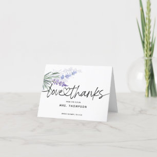 Elegante Lavendel-Kalligrafie-Braut-Shower gefalte Dankeskarte