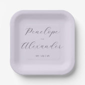 Elegante Lavendel-Kalligrafie Pappteller (Vorderseite)