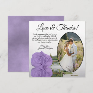 Elegante Lavendel-Lila-Rose Oval-Foto-Hochzeit Dankeskarte