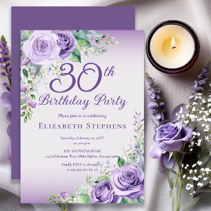 Elegante Lavendel-Lila-Rosen-Blumen 30. Geburtstag Einladung