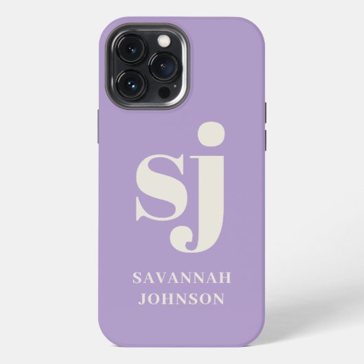Elegante Lavendel-Monogramm-Initialen iPhone Hülle (Rückseite)