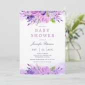 Elegante Lavendel Purple Blumen Babydusche Einladung (Stehend Vorderseite)