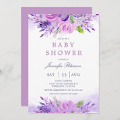 Elegante Lavendel Purple Blumen Babydusche Einladung (Vorne/Hinten)