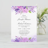 Elegante Lavendel-Purple-Blumen Hochzeit Einladung (Stehend Vorderseite)