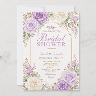Elegante Lavendel-Rosen-Lila-Blumen-Junggesellinne Einladung