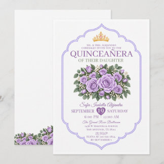 Elegante Lavendel-Rosen Prinzessinnen-Krone Quince Einladung
