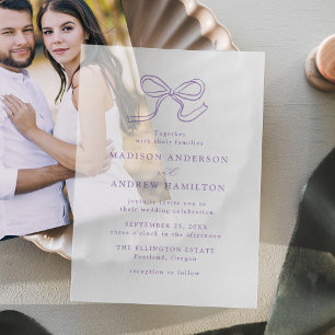 Elegante Lavendel-Schleifen-Hochzeit Pergament Einladungen