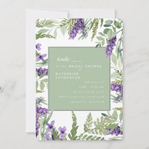 Elegante Lavendel- und Salbei-Brautjunggesellinnen Einladung