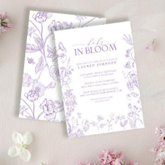 Elegante Lavendel-Victorian-Blumen-Baby in Blüte Einladung