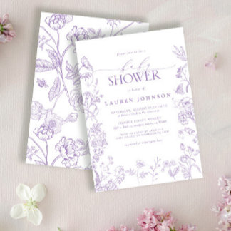 Elegante Lavendel-viktorianische Blumen-Baby-Party Einladung