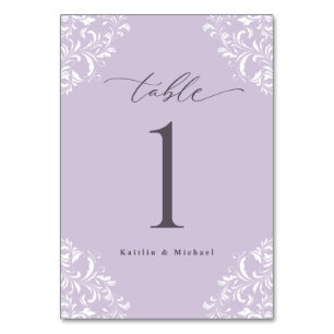 Elegante Lavendel Vintage Klassische Kleine Hochze Tischnummer