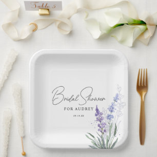Elegante Lavendel-Wasserfarbe-Brautparty Pappteller