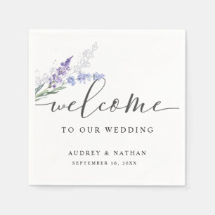 Elegante Lavendel-Wasserfarbe Willkommens-Hochzeit Serviette