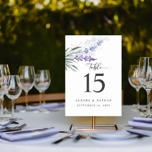 Elegante Lavendel-Wasserfarben-Hochzeit Tischnummer