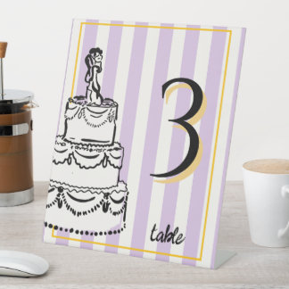 Elegante Lavendel Whimsical Streifen Hochzeitstort Sockelschild