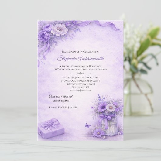Elegante Lavendelblumen Geburtstagsfeier | Einladung (Stehend Vorderseite)
