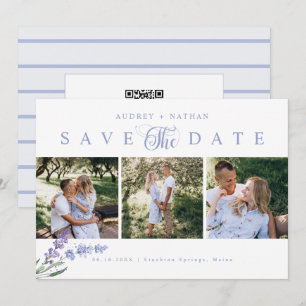 Elegante Lavendelblüten-3-Foto-QR-Code Save The Date