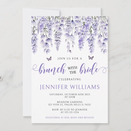 Elegante Lavendelbrunch-Dusche Einladung (Vorderseite)