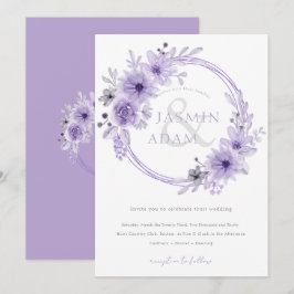 Elegante lavendelfarbene florale Monogramm-Hochzei Einladung