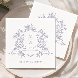 Elegante lavendelfarbene florale Wappen-Monogramm- Serviette
