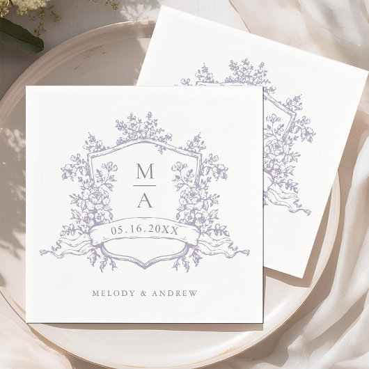 Elegante lavendelfarbene florale Wappen-Monogramm- Serviette