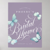 Elegante Lavender Aquamarin Butterfly Brautparty S Poster (Vorne)
