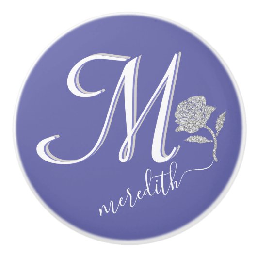 Elegante Lavender Blue Custom Monogram Rose Keramikknauf (Vorderseite)