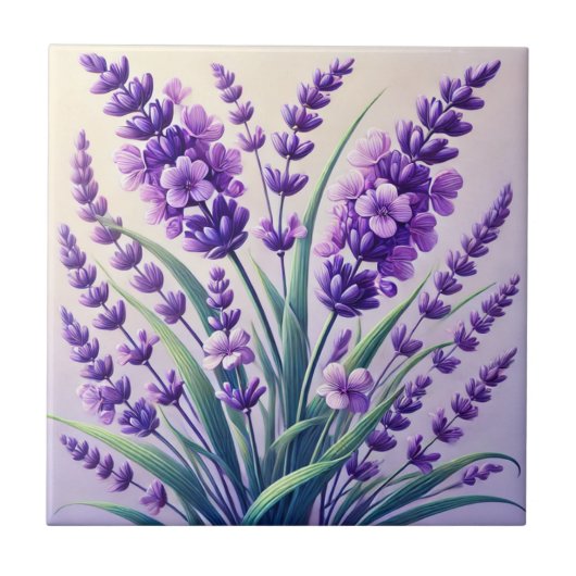 Elegante Lavender Blume Keramik Tile Fliese (Vorderseite)