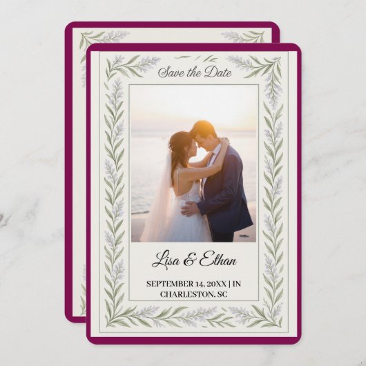 Elegante Lavender Botanical Save the Date Card (Vorne/Hinten)