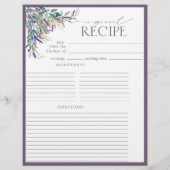 Elegante Lavender Brautparty Recipe Binder Page (Rückseite)