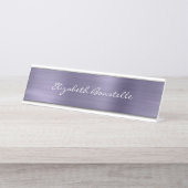 Elegante Lavender Brushed Metal Handwriting Schreibtischnamensplakette (Vorderseite )