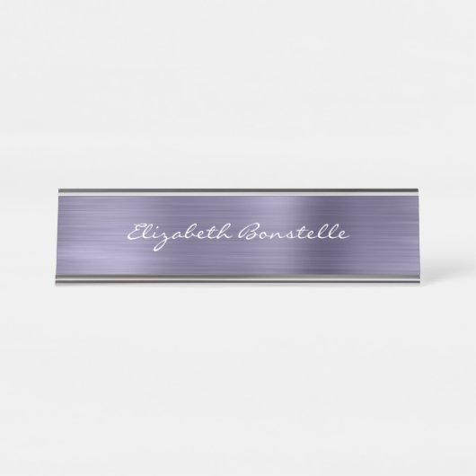Elegante Lavender Brushed Metal Handwriting Schreibtischnamensplakette (Vorderseite )