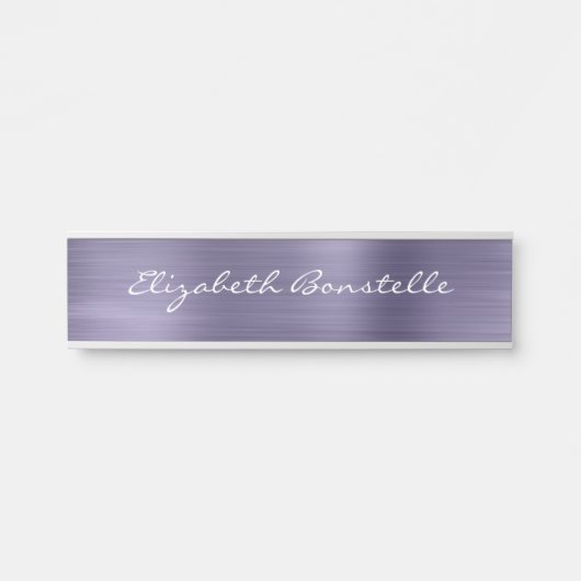 Elegante Lavender Brushed Metal Handwriting Türschild (Vorderseite )