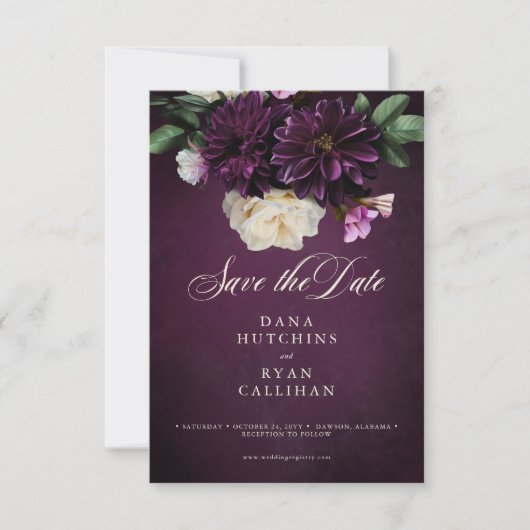 Elegante Lavender & Burgund Blumenzettel Save The Date (Vorderseite)